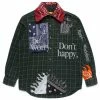 Market RANDOM WORKSHOP DON'T HAPPY BE WORRY PATCHWORK GREEN FLANNEL SHIRT
