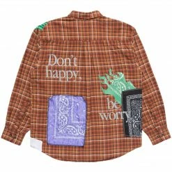 Market DON'T HAPPY BE WORRY RW ORANGE FLANNEL SHIRT